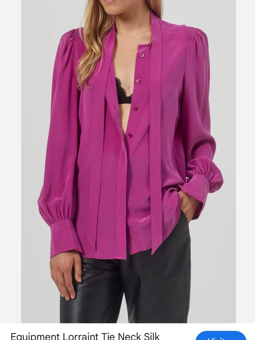 Equipment Lorraint Tie-Neck Long Sleeve Silk Blouse - Magenta